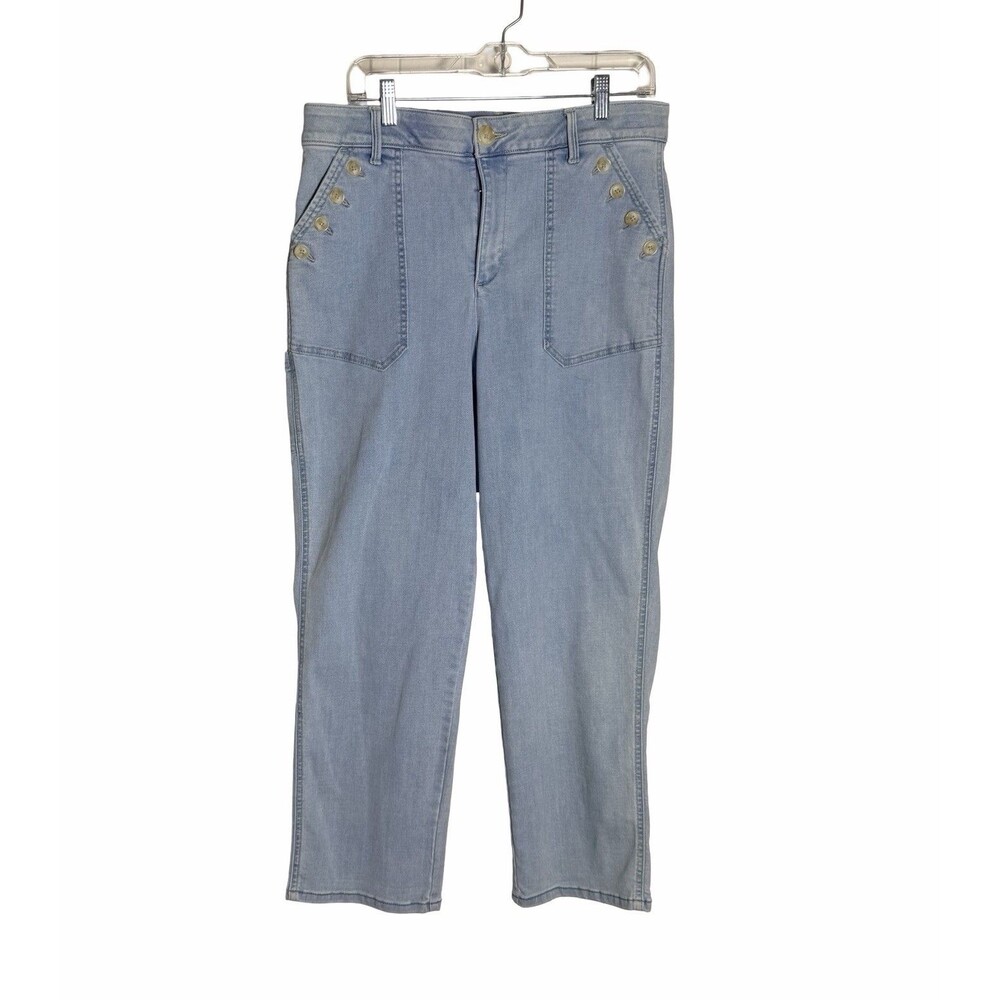 Democracy AbSolution Sailor Button Jeans Womens 14 Light Wash High Rise Straight